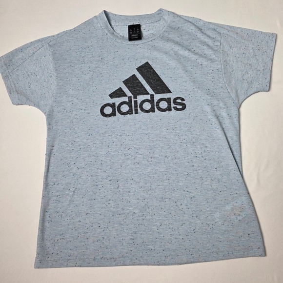 adidas Tops - Adidas Graphic T-Shirt Women Small Blue Speckled Neps Distressed Logo Relaxed